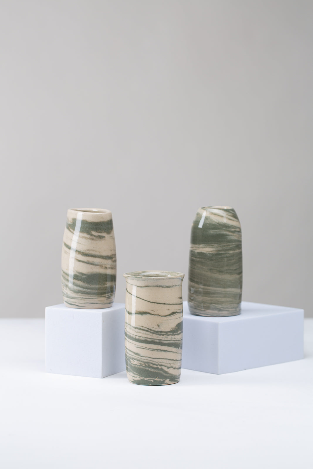"Marble" Mini Tischvasen 3er Set - grün marmoriert