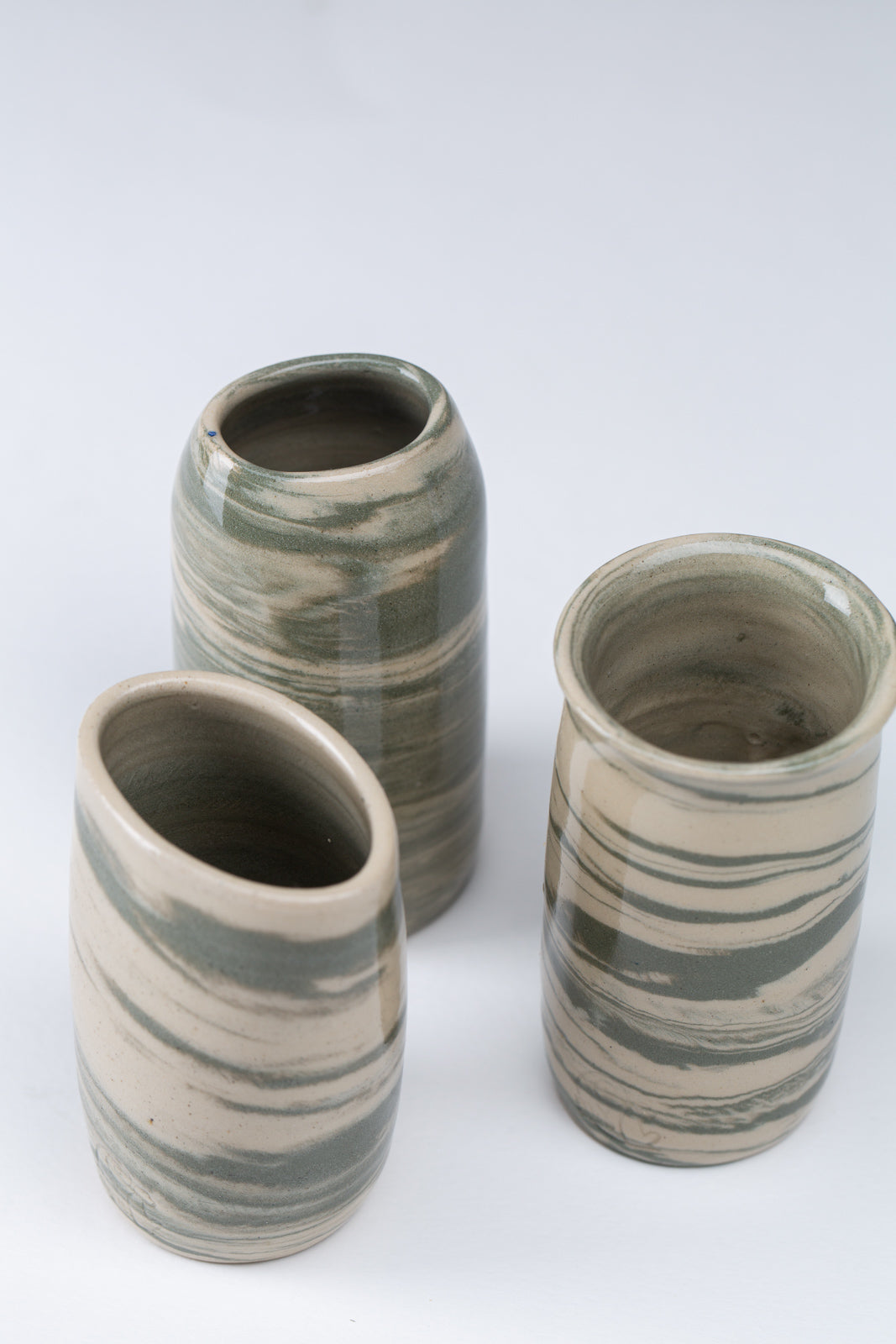 "Marble" Mini Tischvasen 3er Set - grün marmoriert