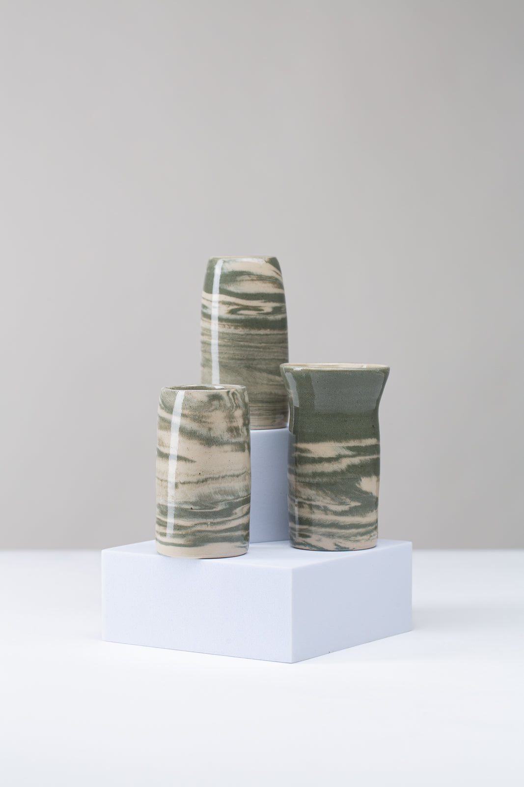 "Marble" Mini Tischvasen 3er Set - grün marmoriert