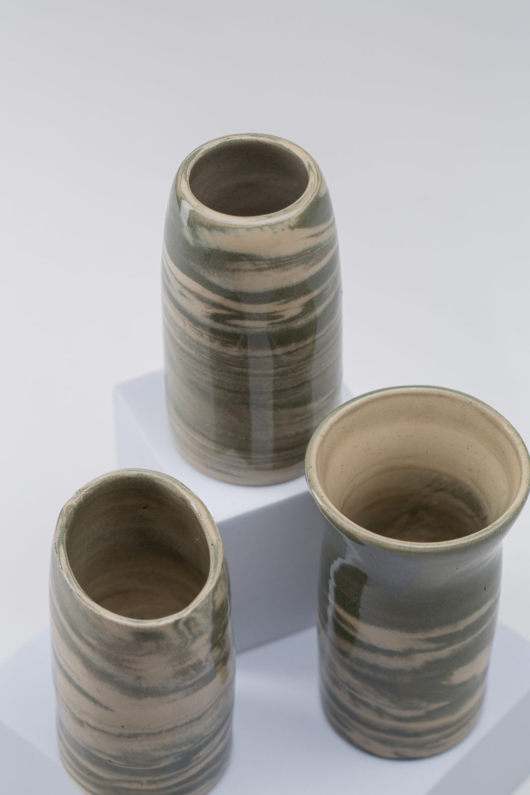 "Marble" Mini Tischvasen 3er Set - grün marmoriert