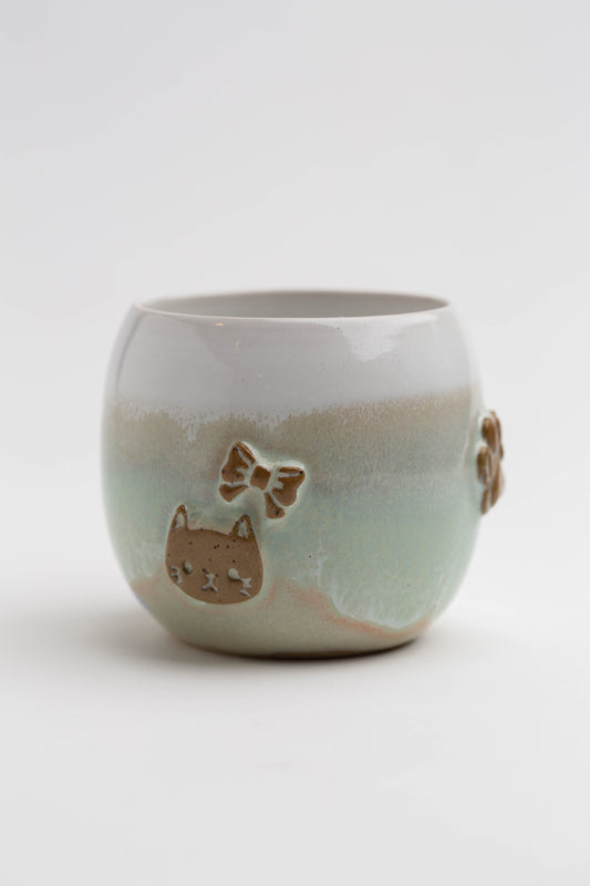 Becher in Mintgrün weiß - Motiv "Katze"